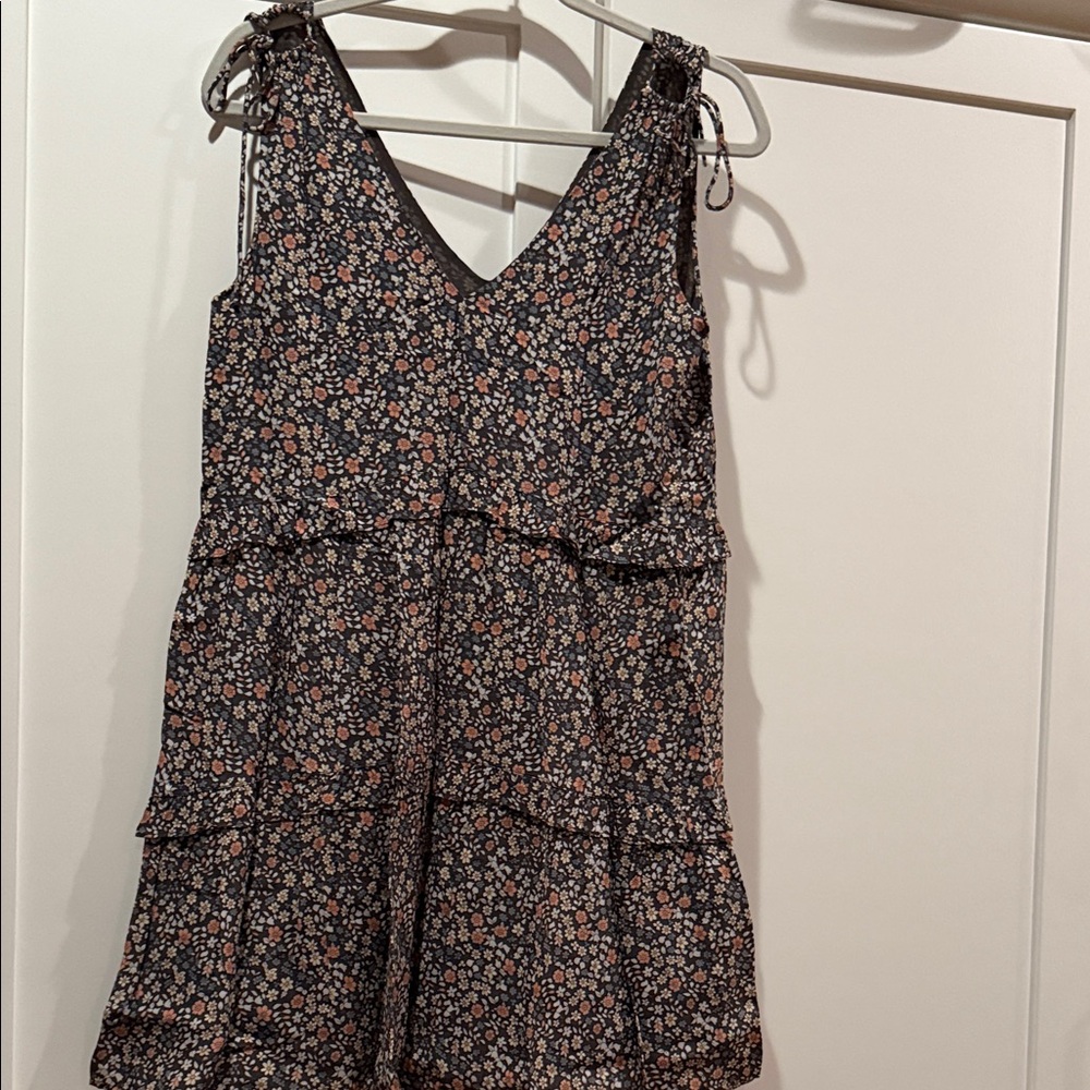 Rails Floral V-Neck Dress in Brown and Cream